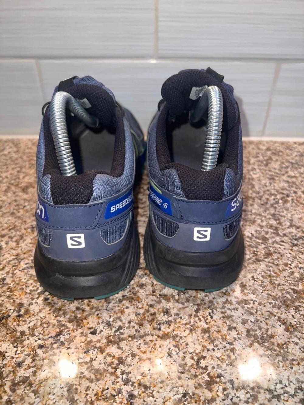 Salomon Navy Trail Shoes with Teal and Lime Highlights - Picture 4 of 8